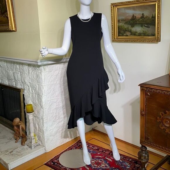 Calvin Klein LBD Sleeveless Ruffled Sheath Dress - Picture 2 of 14